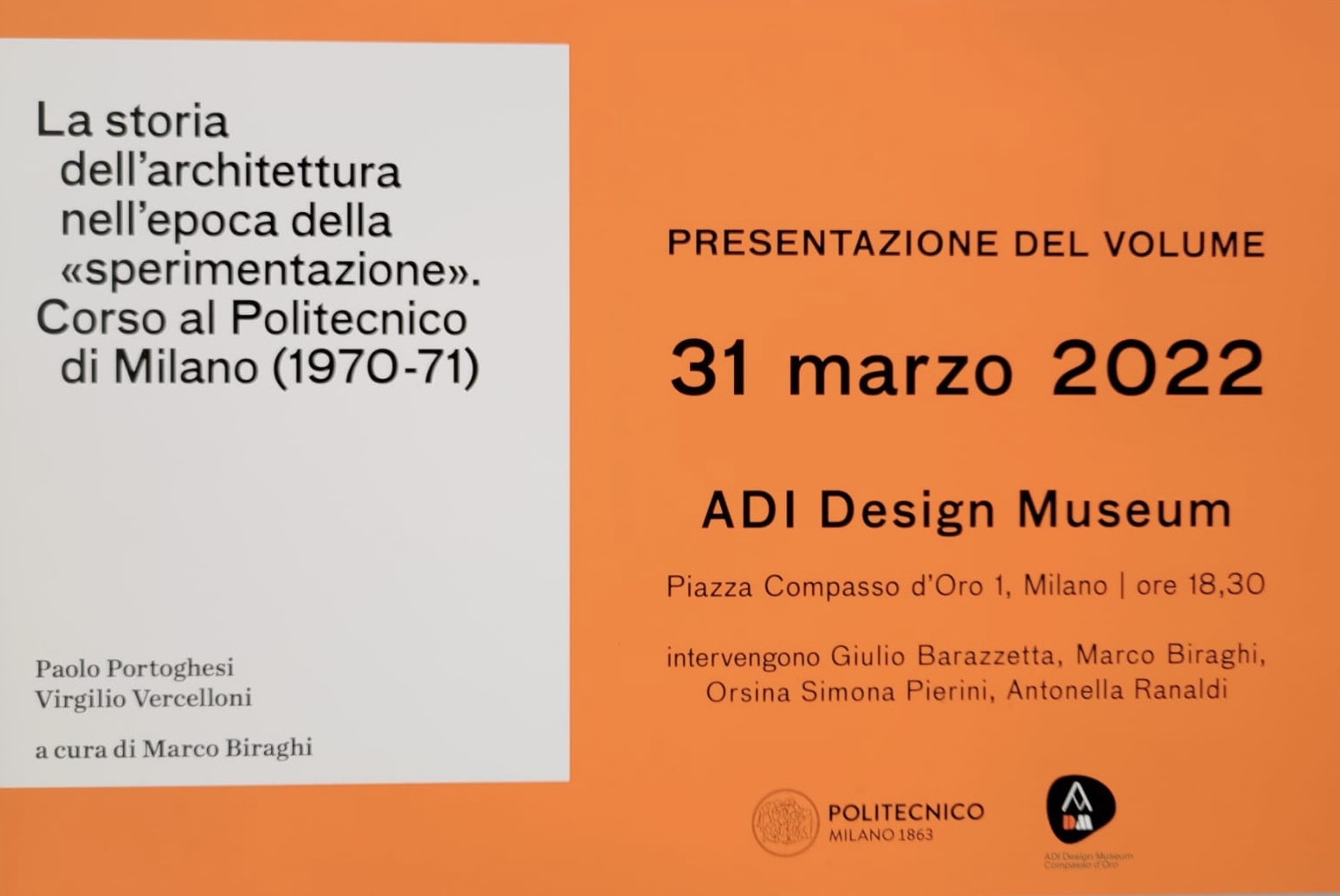 La storia dell’architettura nell’epoca della «sperimentazione». Corso al Politecnico di Milano (1970-71) – ADI 31.03.2022